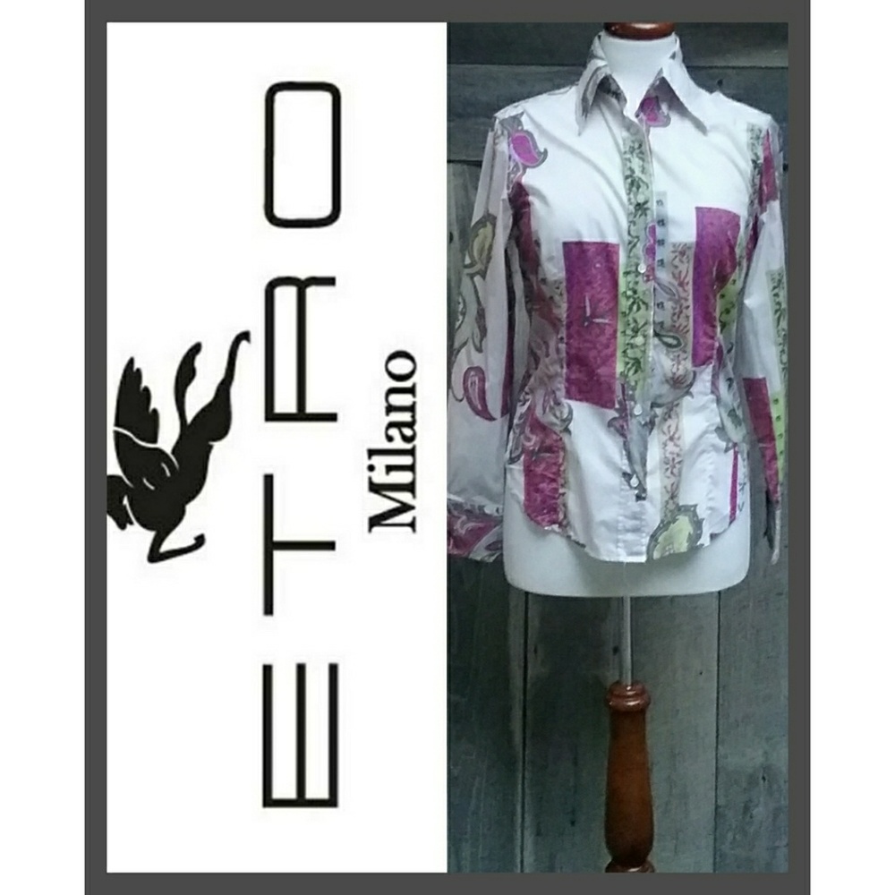 Etro Milano Paisley Button Cream Purple Shirt